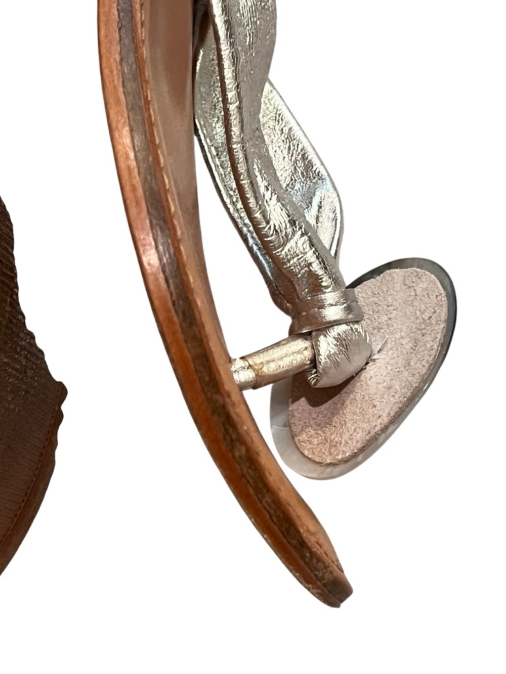 Diba Metallic Silver Leather Thong Sandals Shell Disc Detail Boho Y2K Size 7 - Picture 7 of 10